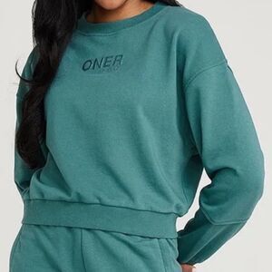 Oner Active Cropped Lounge Crewneck Sweatshirt teal green small